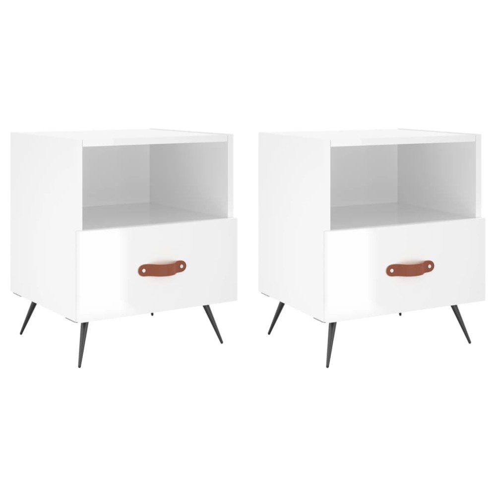 vidaXL Noptiere, 2 buc., alb extralucios, 40x35x47,5 cm, lemn compozit