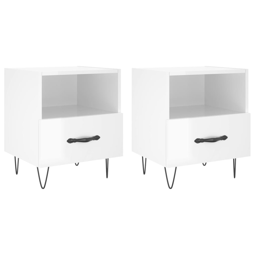 vidaXL Noptiere, 2 buc., alb extralucios, 40x35x47,5 cm, lemn compozit