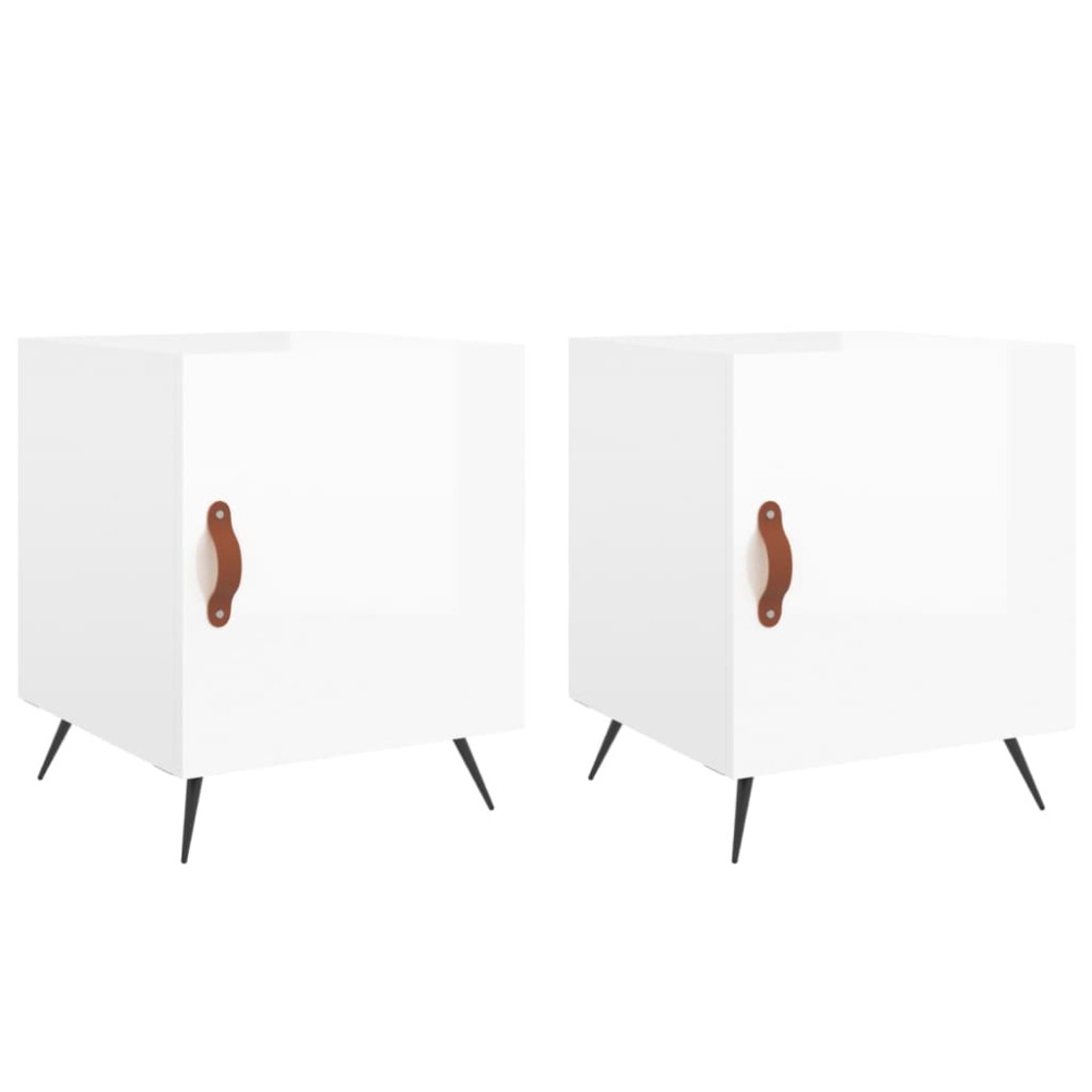 vidaXL Noptiere, 2 buc., alb extralucios, 40x40x50 cm, lemn compozit