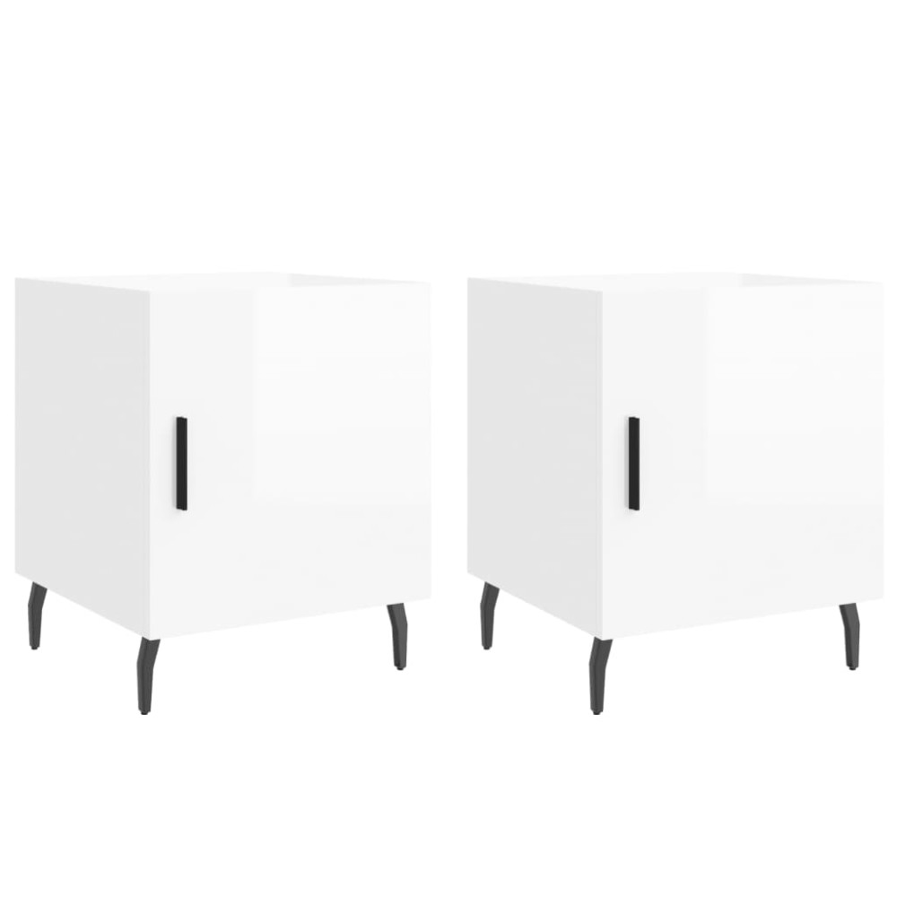 vidaXL Noptiere, 2 buc., alb extralucios, 40x40x50 cm, lemn compozit