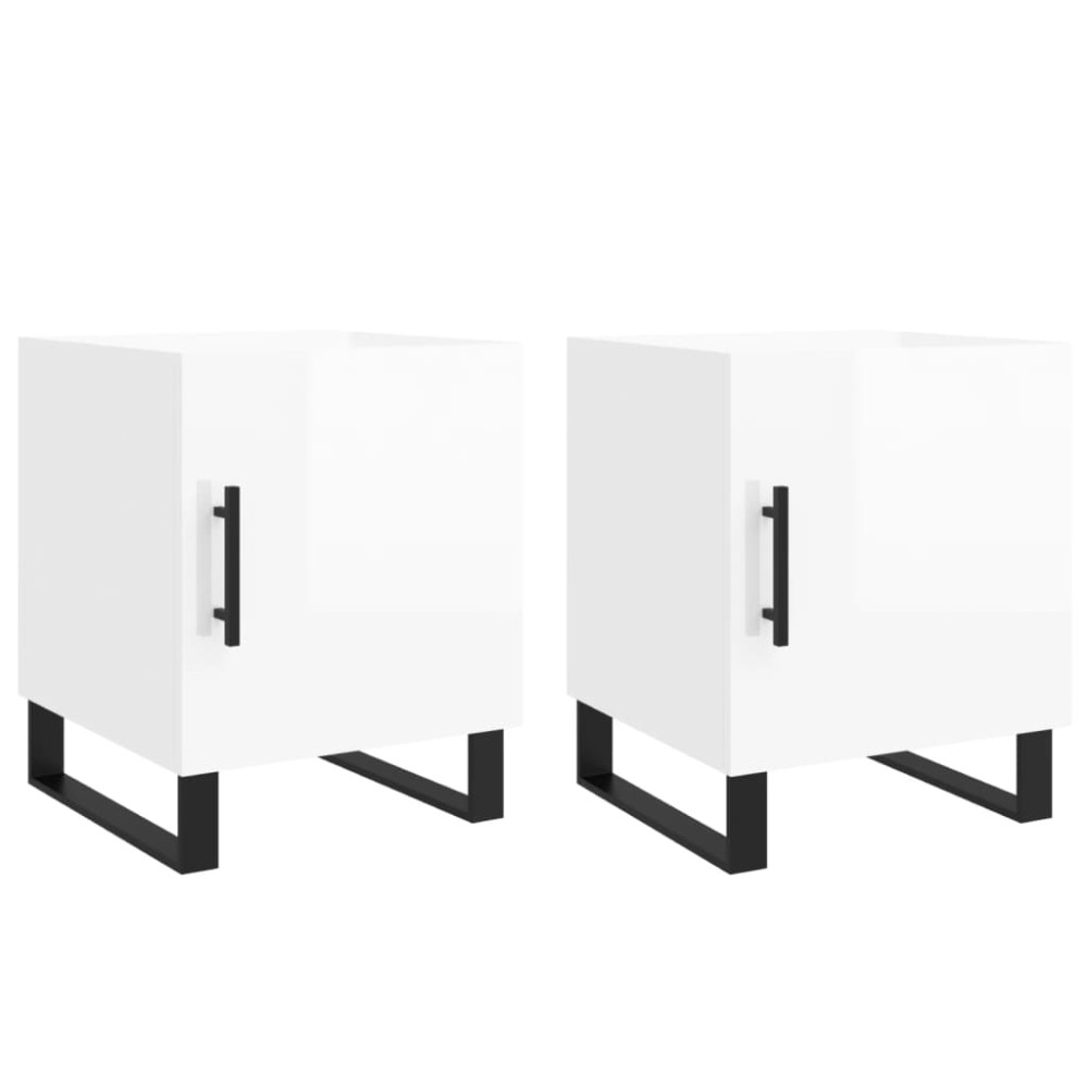 vidaXL Noptiere, 2 buc., alb extralucios, 40x40x50 cm, lemn compozit
