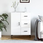 vidaXL Servantă, alb extralucios, 69,5x34x90 cm, lemn compozit vidaXL Servantă, alb extralucios, 69,5x34x90 cm, lemn compozit