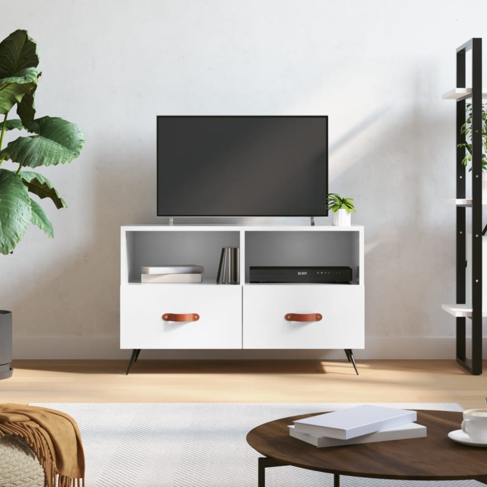 vidaXL Comodă TV, alb extralucios, 80x36x50 cm, lemn prelucrat