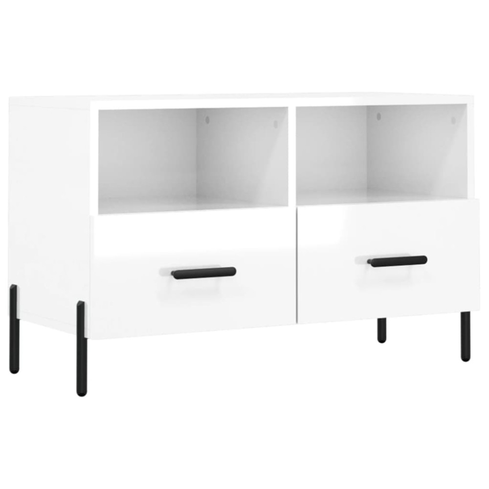 vidaXL Comodă TV, alb extralucios, 80x36x50 cm, lemn prelucrat