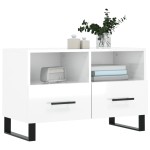 vidaXL Comodă TV, alb extralucios, 80x36x50 cm, lemn prelucrat vidaXL Comodă TV, alb extralucios, 80x36x50 cm, lemn prelucrat