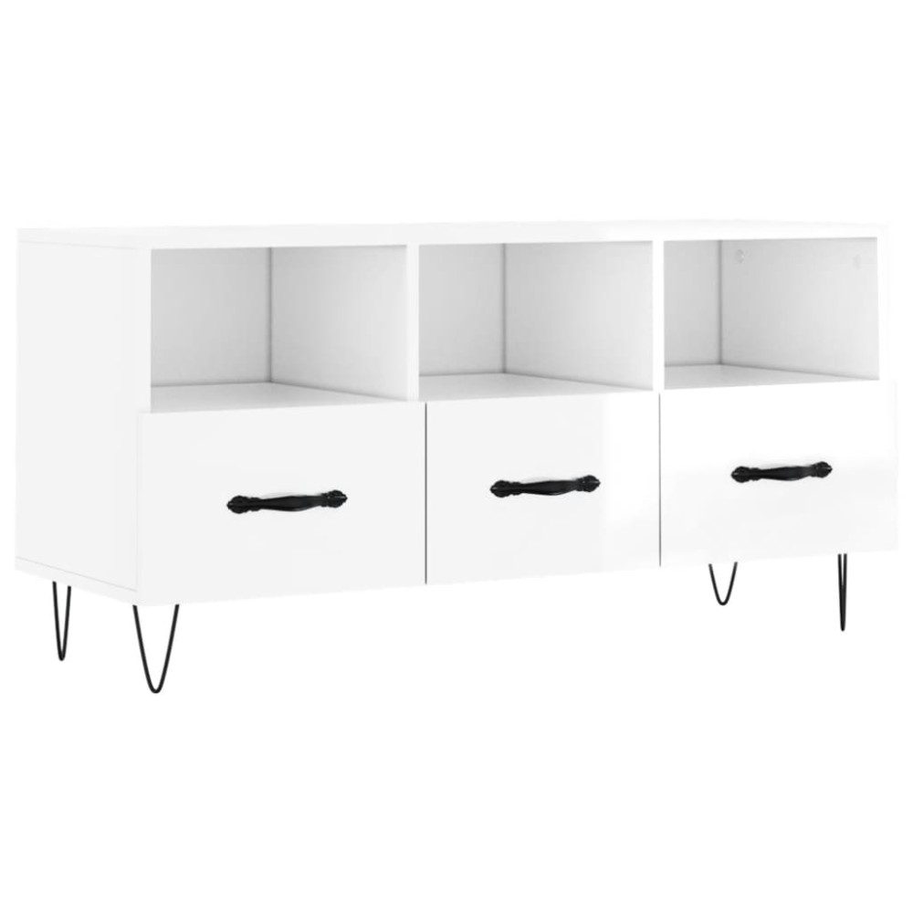 vidaXL Comodă TV, alb extralucios, 102x36x50 cm, lemn prelucrat