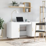 vidaXL Birou, alb, 140x50x75 cm, lemn compozit vidaXL Birou, alb, 140x50x75 cm, lemn compozit