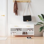 vidaXL Bancă de pantofi, alb, 102x35x55 cm, lemn prelucrat vidaXL Bancă de pantofi, alb, 102x35x55 cm, lemn prelucrat