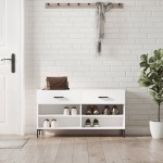vidaXL Bancă de pantofi, alb, 102x35x55 cm, lemn prelucrat vidaXL Bancă de pantofi, alb, 102x35x55 cm, lemn prelucrat
