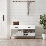 vidaXL Bancă de pantofi, alb, 102x35x55 cm, lemn prelucrat vidaXL Bancă de pantofi, alb, 102x35x55 cm, lemn prelucrat