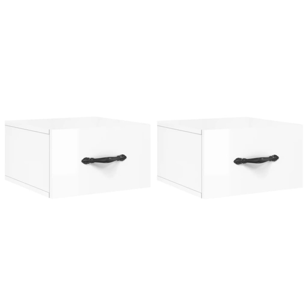 vidaXL Noptiere de perete, 2 buc., alb extralucios, 35x35x20 cm