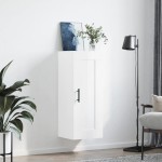 vidaXL Dulap de perete, alb extralucios, 34,5x34x90 cm, lemn prelucrat