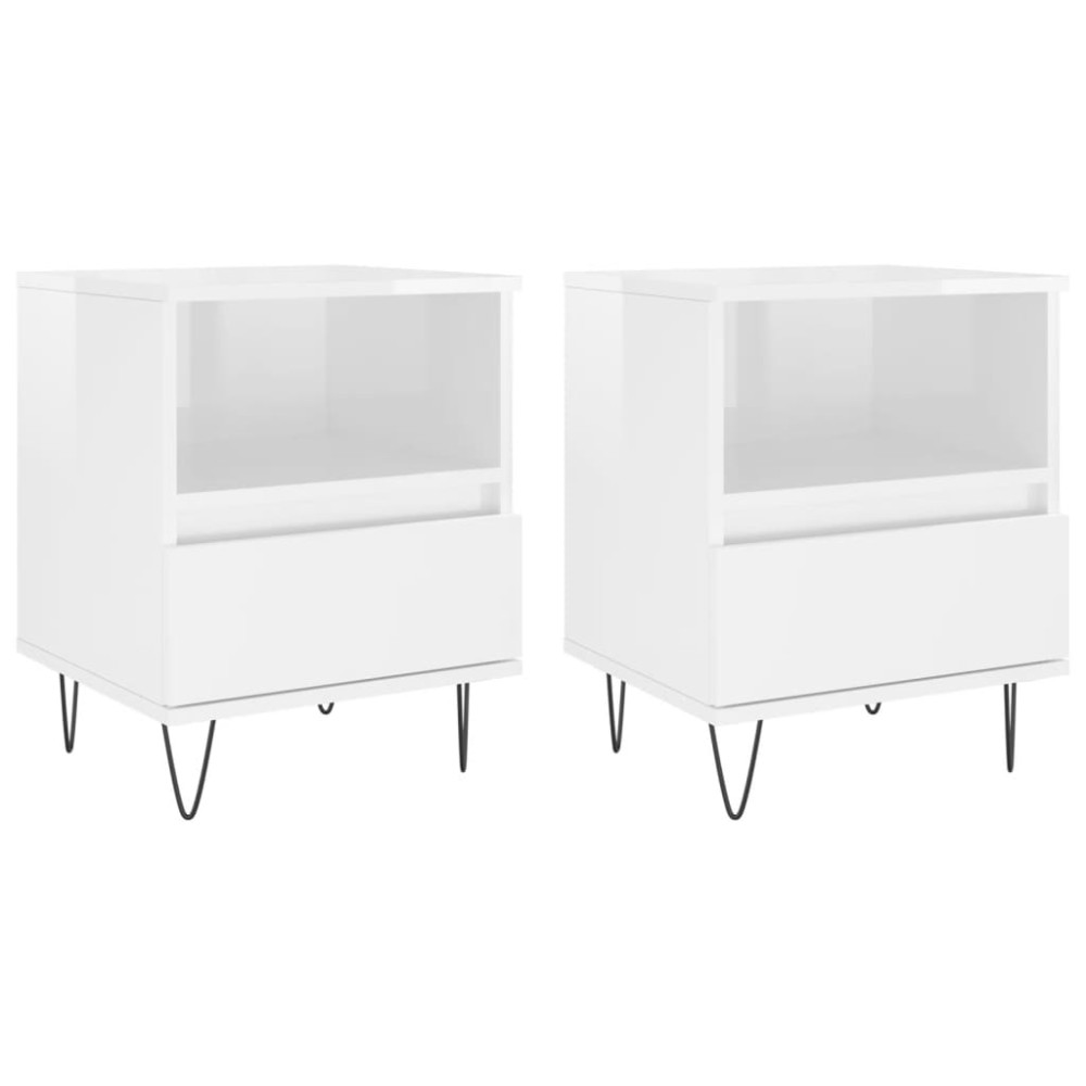 vidaXL Noptiere, 2 buc., alb extralucios, 40x35x50 cm, lemn compozit