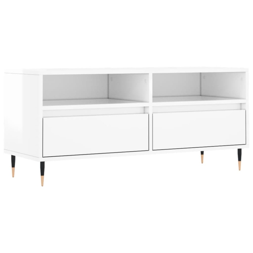 vidaXL Comodă TV, alb extralucios, 100x34,5x44,5 cm, lemn prelucrat