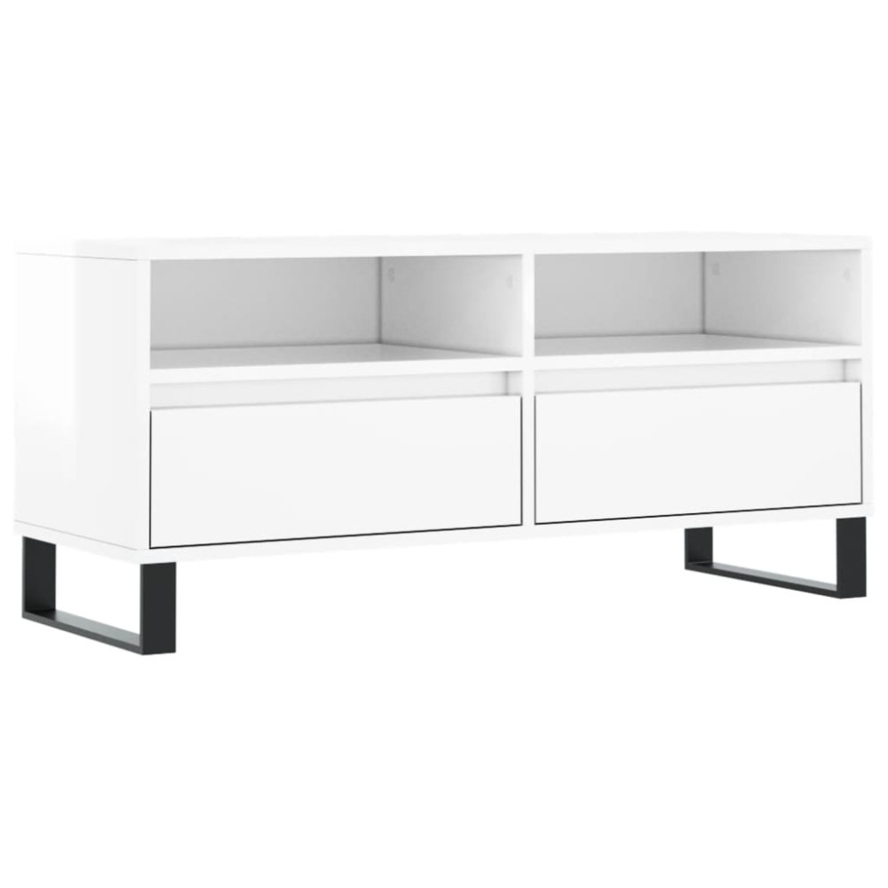 vidaXL Comodă TV, alb extralucios, 100x34,5x44,5 cm, lemn prelucrat