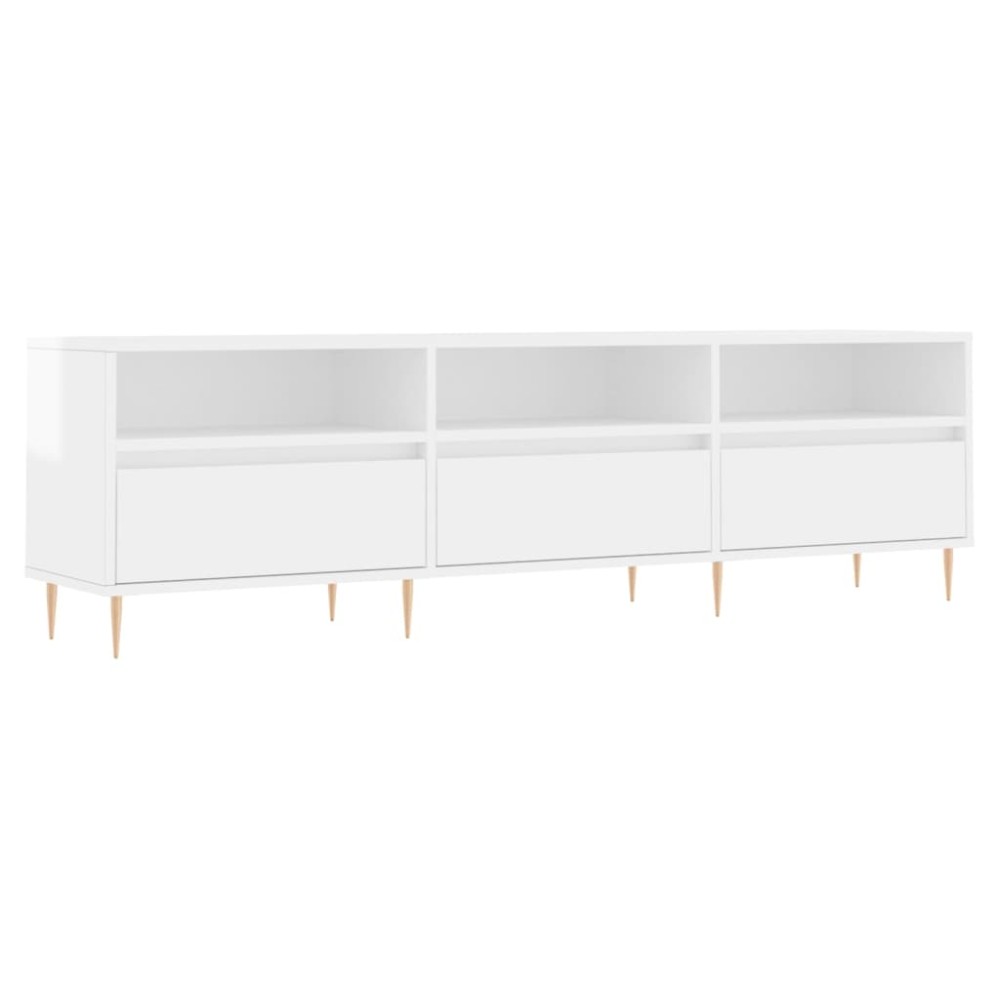 vidaXL Comodă TV, alb extralucios, 150x30x44,5 cm, lemn prelucrat