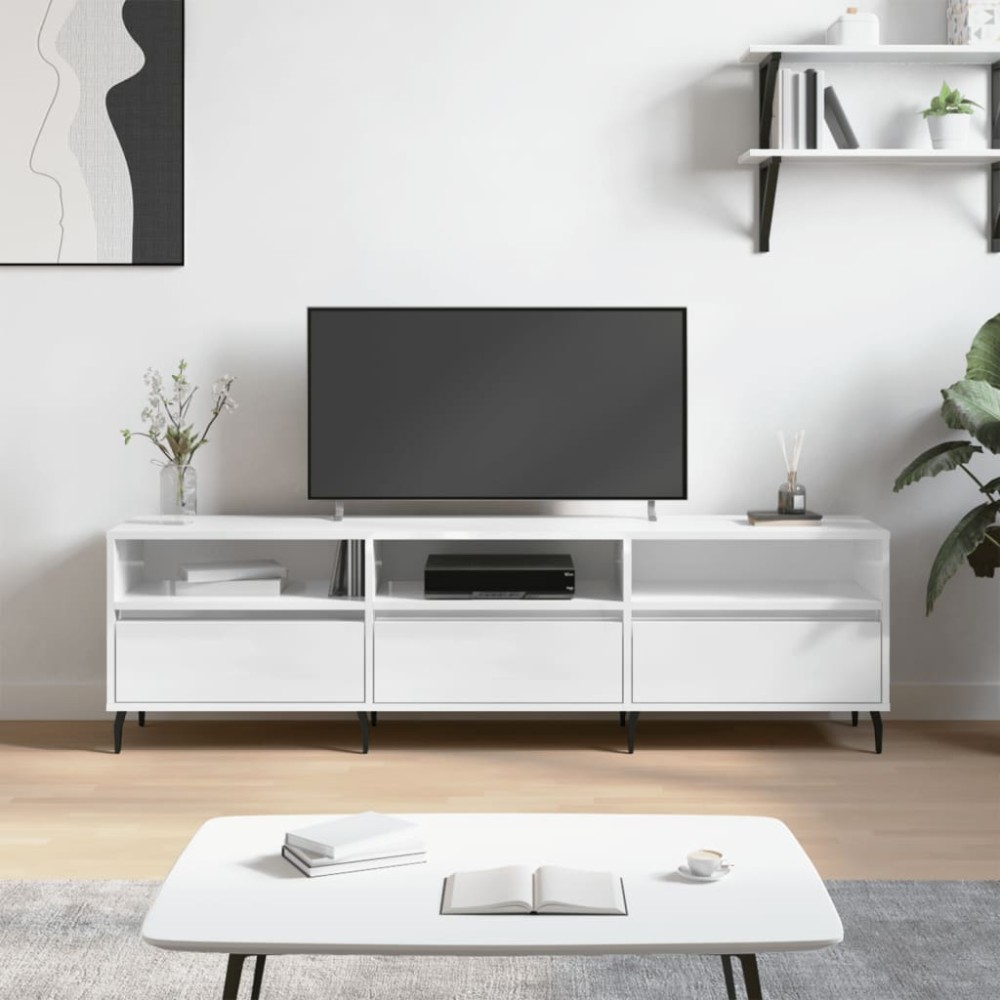 vidaXL Comodă TV, alb extralucios, 150x30x44,5 cm, lemn prelucrat