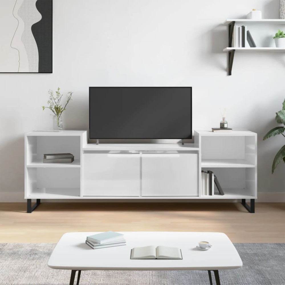 vidaXL Comodă TV, alb extralucios, 160x35x55 cm, lemn prelucrat