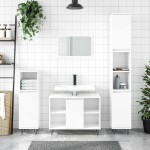 vidaXL Dulap pentru baie, alb extralucios, 80x33x60 cm, lemn compozit vidaXL Dulap pentru baie, alb extralucios, 80x33x60 cm, lemn compozit