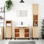 vidaXL Dulap pentru baie, stejar sonoma, 80x33x60 cm, lemn compozit vidaXL Dulap pentru baie, stejar sonoma, 80x33x60 cm, lemn compozit