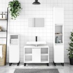 vidaXL Dulap pentru baie, alb, 80x33x60 cm, lemn compozit vidaXL Dulap pentru baie, alb, 80x33x60 cm, lemn compozit