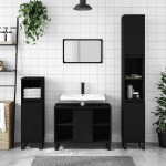 vidaXL Dulap pentru baie, negru, 80x33x60 cm, lemn compozit vidaXL Dulap pentru baie, negru, 80x33x60 cm, lemn compozit