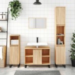 vidaXL Dulap pentru baie, stejar sonoma, 80x33x60 cm, lemn compozit vidaXL Dulap pentru baie, stejar sonoma, 80x33x60 cm, lemn compozit