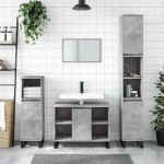 vidaXL Dulap pentru baie, gri beton, 80x33x60 cm, lemn compozit vidaXL Dulap pentru baie, gri beton, 80x33x60 cm, lemn compozit