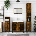 vidaXL Dulap pentru baie, stejar fumuriu, 80x33x60 cm, lemn compozit vidaXL Dulap pentru baie, stejar fumuriu, 80x33x60 cm, lemn compozit