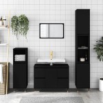 vidaXL Dulap pentru baie, negru, 80x33x60 cm, lemn compozit vidaXL Dulap pentru baie, negru, 80x33x60 cm, lemn compozit