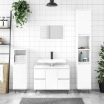 vidaXL Dulap pentru baie, alb extralucios, 80x33x60 cm, lemn compozit vidaXL Dulap pentru baie, alb extralucios, 80x33x60 cm, lemn compozit