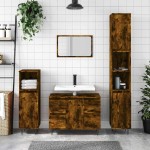 vidaXL Dulap pentru baie, stejar fumuriu, 80x33x60 cm, lemn compozit vidaXL Dulap pentru baie, stejar fumuriu, 80x33x60 cm, lemn compozit