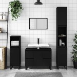 vidaXL Dulap pentru baie, negru, 80x33x60 cm, lemn compozit vidaXL Dulap pentru baie, negru, 80x33x60 cm, lemn compozit