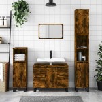 vidaXL Dulap pentru baie, stejar fumuriu, 80x33x60 cm, lemn compozit vidaXL Dulap pentru baie, stejar fumuriu, 80x33x60 cm, lemn compozit