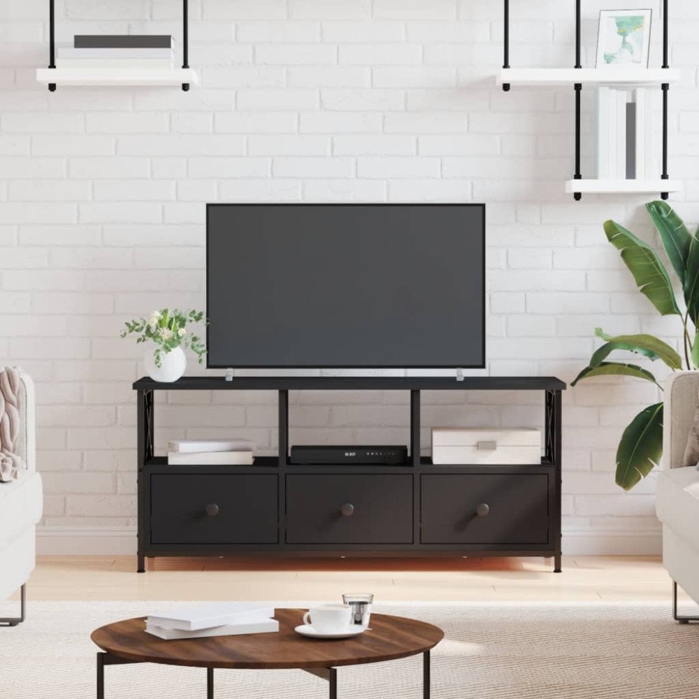 vidaXL Comodă TV, negru, 102x33x45 cm, lemn prelucrat & fier