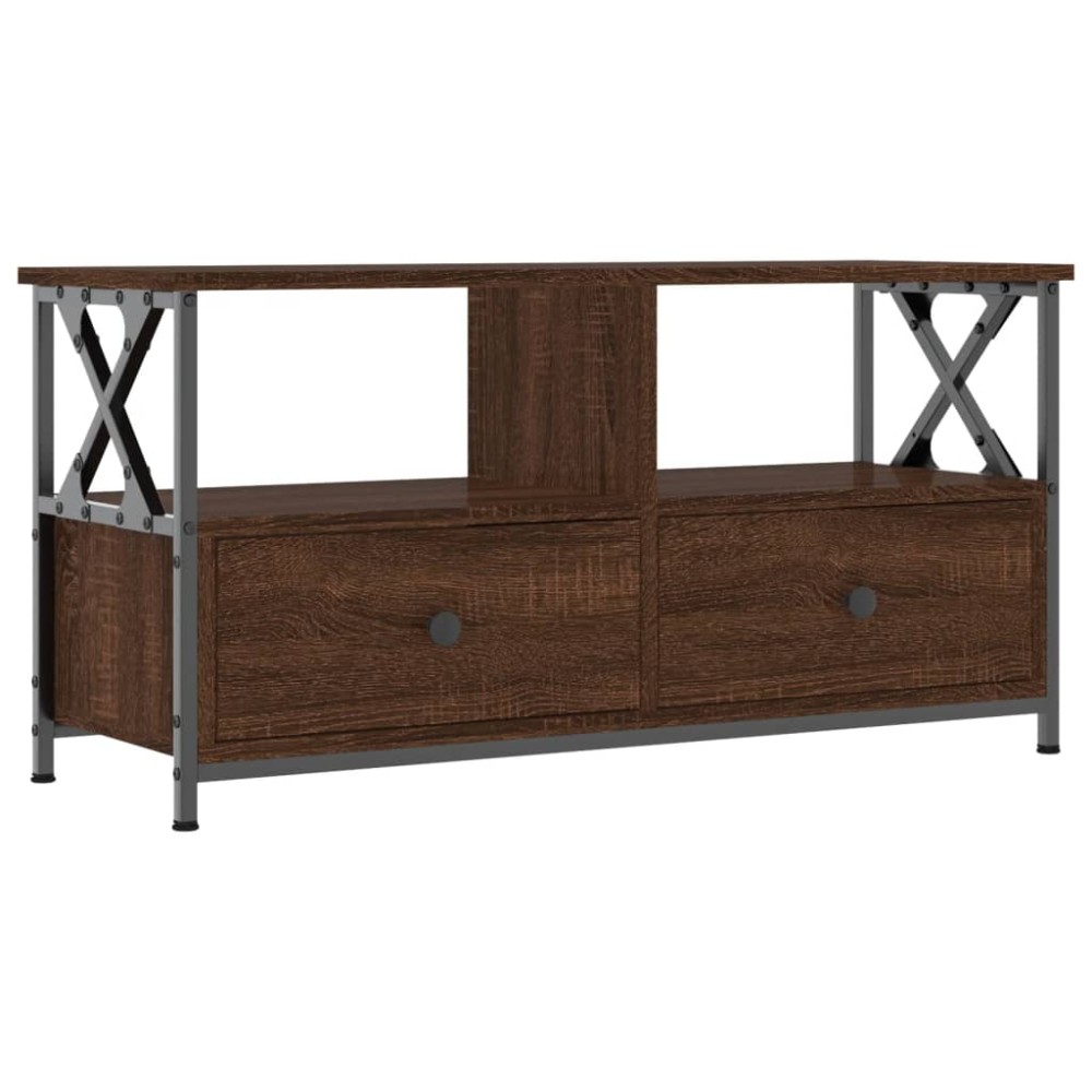 vidaXL Comodă TV, stejar maro, 90x33x45 cm, lemn prelucrat & fier