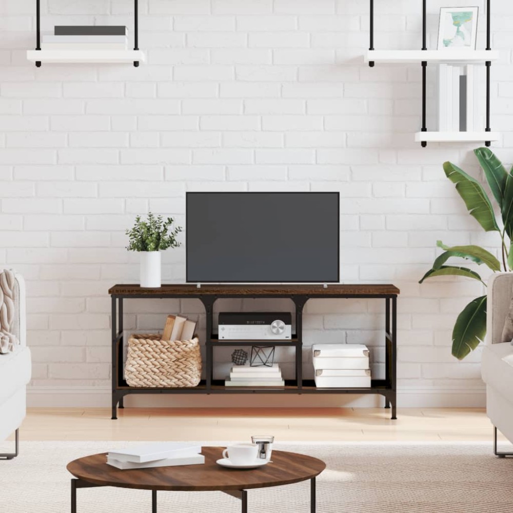 vidaXL Comodă TV, stejar maro, 100x35x45 cm, lemn prelucrat & fier