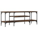 vidaXL Comodă TV, stejar afumat, 121x35x45 cm, lemn prelucrat & fier vidaXL Comodă TV, stejar afumat, 121x35x45 cm, lemn prelucrat & fier