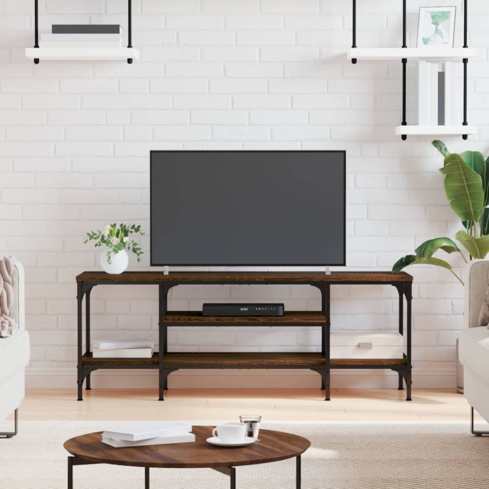 vidaXL Comodă TV, stejar maro, 121x35x45 cm, lemn prelucrat & fier