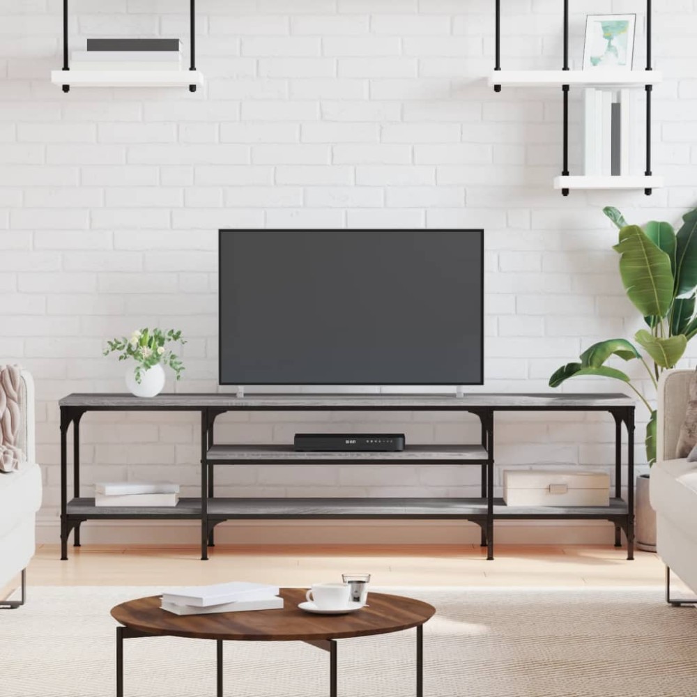vidaXL Comodă TV, sonoma gri, 161x35x45 cm, lemn prelucrat & fier