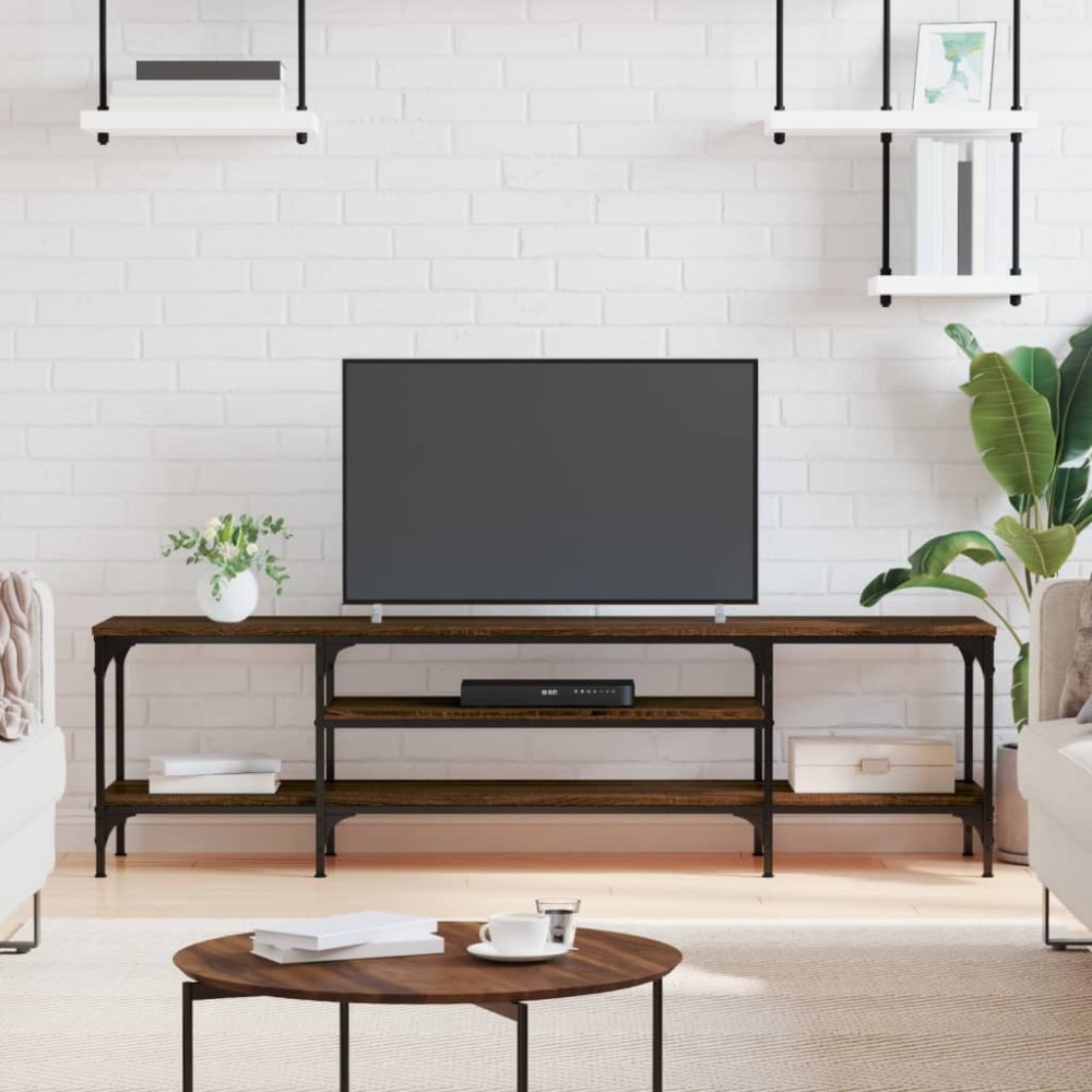vidaXL Comodă TV, stejar maro, 161x35x45 cm, lemn prelucrat & fier
