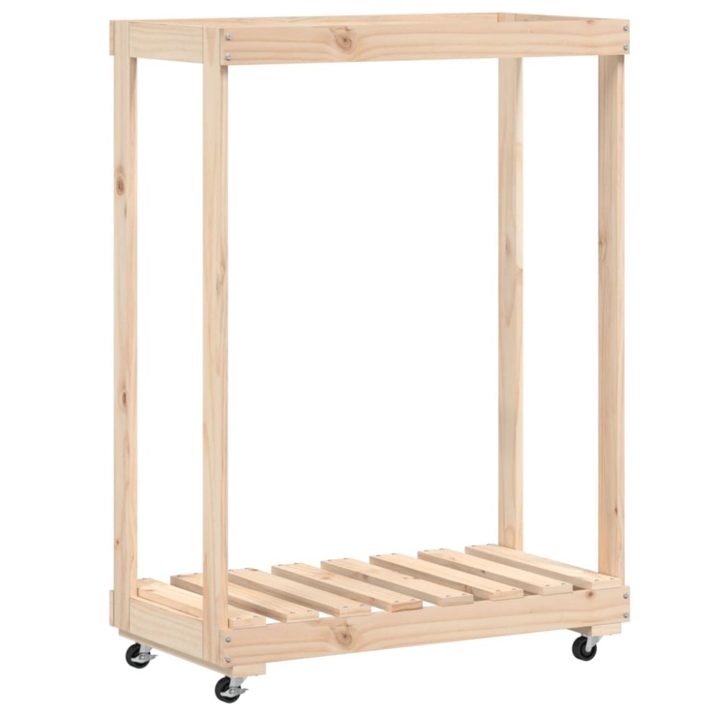 vidaXL Suport de bușteni cu roți, 76,5x40x108 cm lemn masiv pin