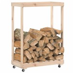 vidaXL Suport de bușteni cu roți, 76,5x40x108 cm lemn masiv pin