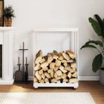 vidaXL Suport de bușteni cu roți, alb, 76,5x40x108 cm, lemn masiv pin vidaXL Suport de bușteni cu roți, alb, 76,5x40x108 cm, lemn masiv pin