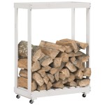 vidaXL Suport de bușteni cu roți, alb, 76,5x40x108 cm, lemn masiv pin vidaXL Suport de bușteni cu roți, alb, 76,5x40x108 cm, lemn masiv pin