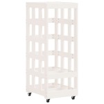 vidaXL Suport de bușteni cu roți, alb, 40x49x110 cm, lemn masiv pin