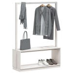 vidaXL Cuier haine cu pantofar alb 113x40x157,5 cm lemn masiv de pin vidaXL Cuier haine cu pantofar alb 113x40x157,5 cm lemn masiv de pin