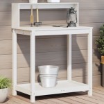 vidaXL Masă de plantare cu rafturi alb 82,5x50x109,5 cm lemn masiv pin vidaXL Masă de plantare cu rafturi alb 82,5x50x109,5 cm lemn masiv pin