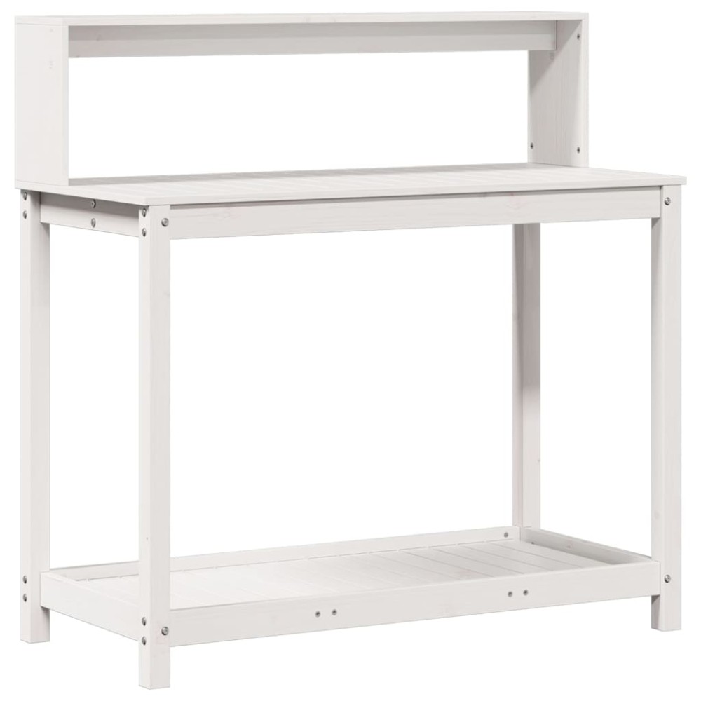 vidaXL Masă de plantare cu rafturi alb 108x50x109,5 cm lemn masiv pin