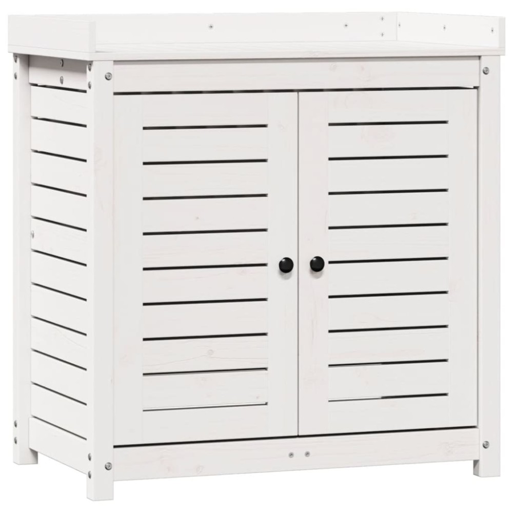 vidaXL Masă de plantare cu rafturi alb 82,5x50x86,5 cm lemn masiv pin